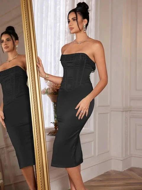 Sharlene | Robe midi corset ornée de perles