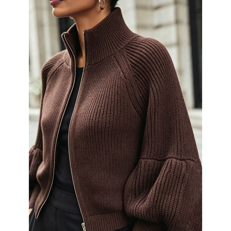 Gwyneth | Cropped Zip-Up Knit Cardigan