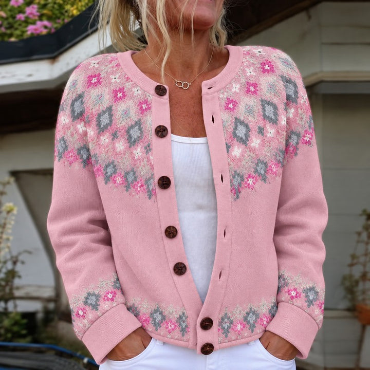 Women Cardigan | Two-Tone Polka-Dot Button-Front