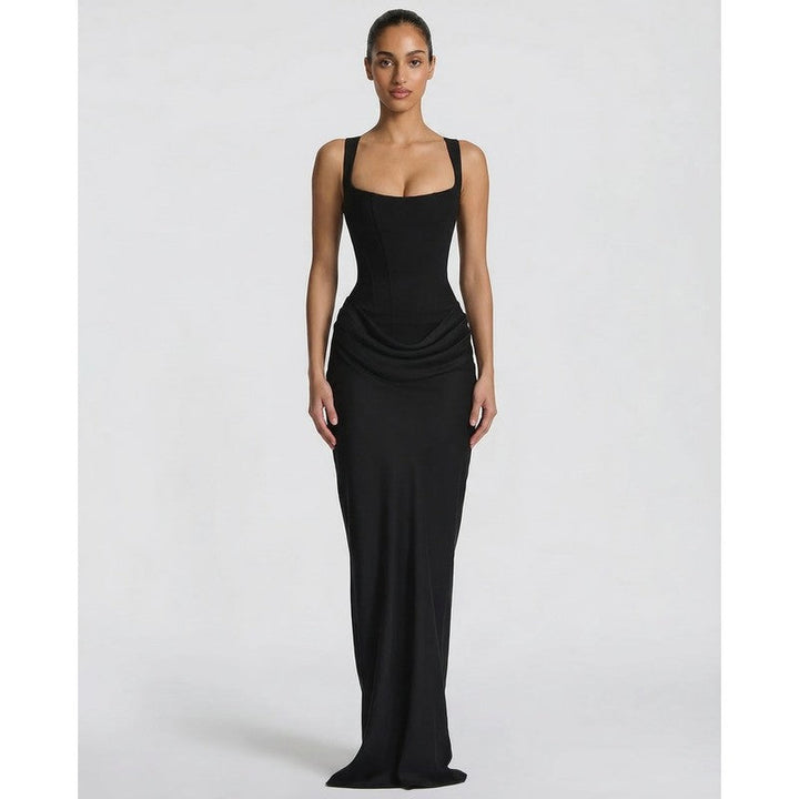 Olivia | Robe longue drapée à corsage corset