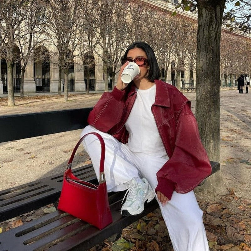 Renée | Oversized Point-Collar Bomber Jacket
