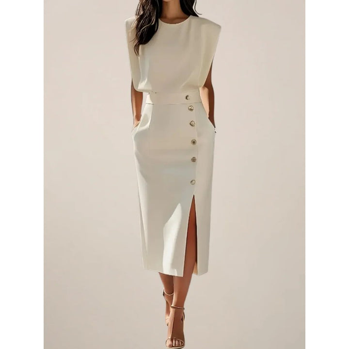 Dalia | Structured Shoulder Midi Dress