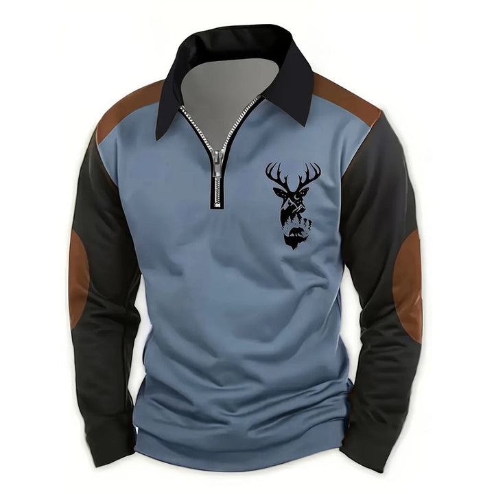Men's Sweater | Quarter-Zip Deer Graphic Polo