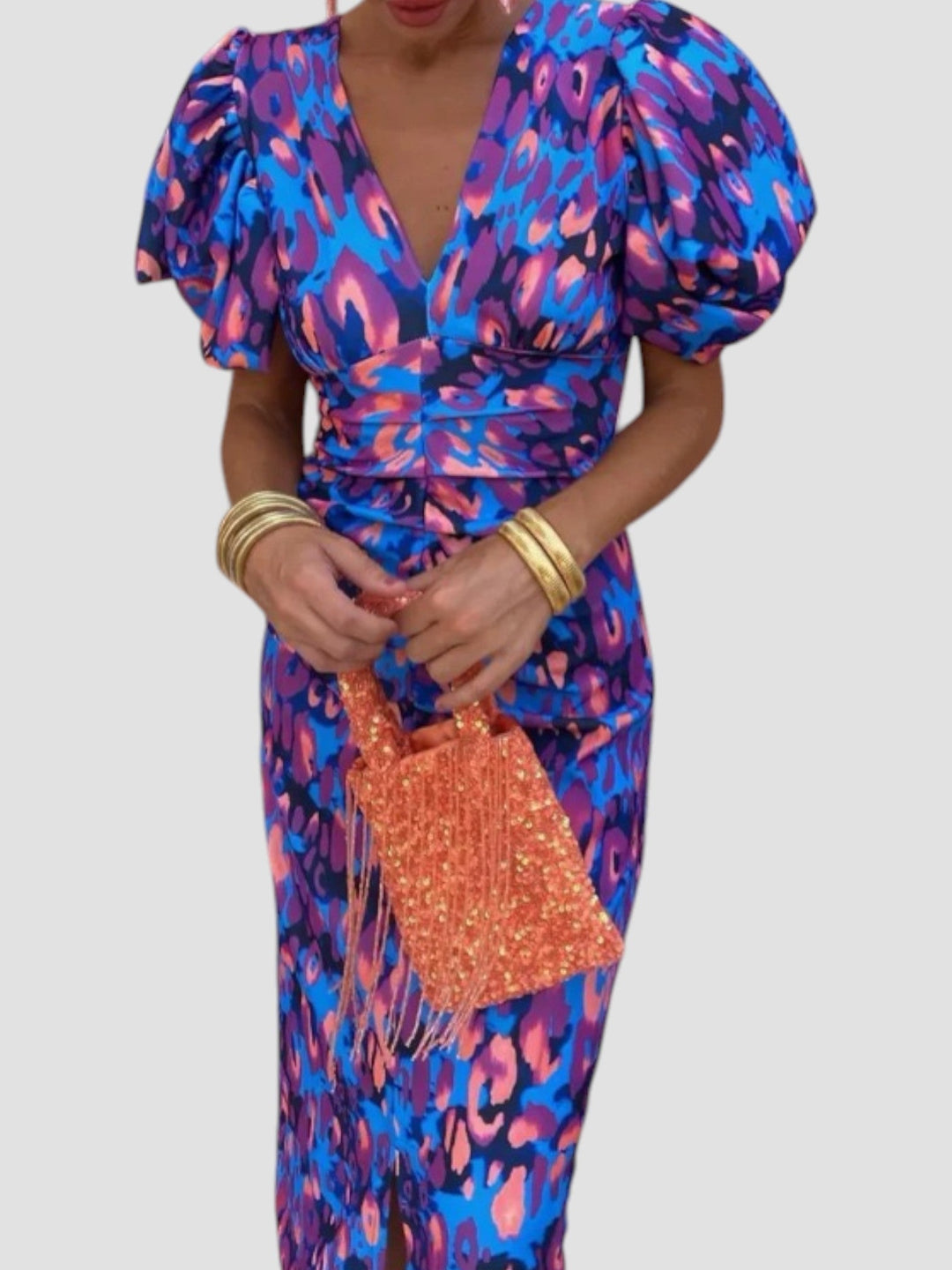 Whitney | Midikleid mit abstraktem Print und Puffärmeln