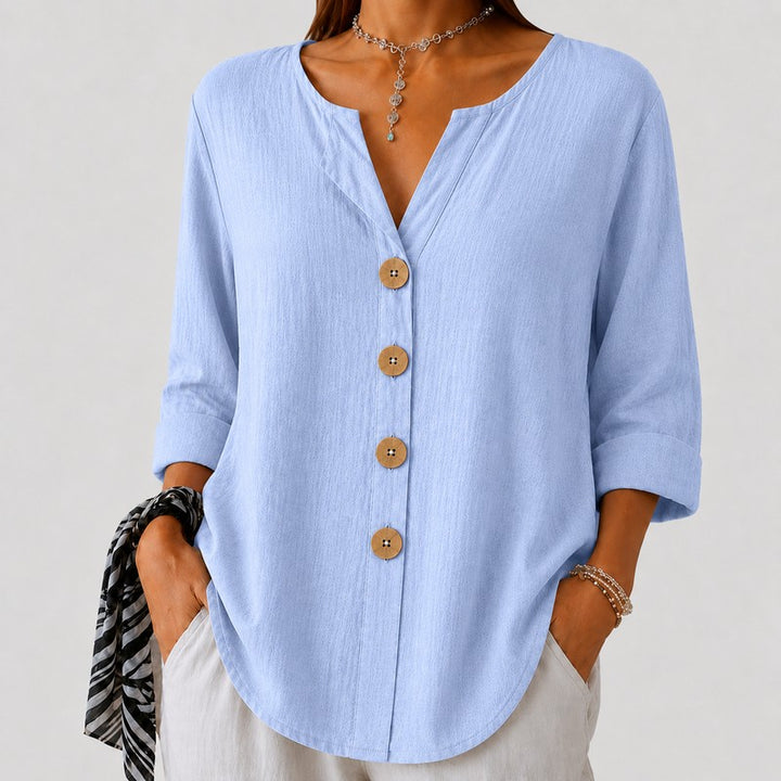 Amira | V-Notch Collar Button-Down Blouse