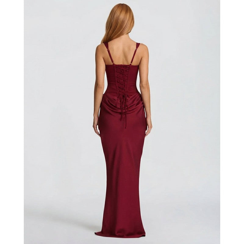 Olivia | Robe longue drapée à corsage corset
