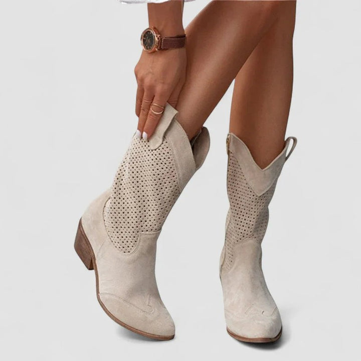 Diana | Perforated Western Mid-Calf Boots