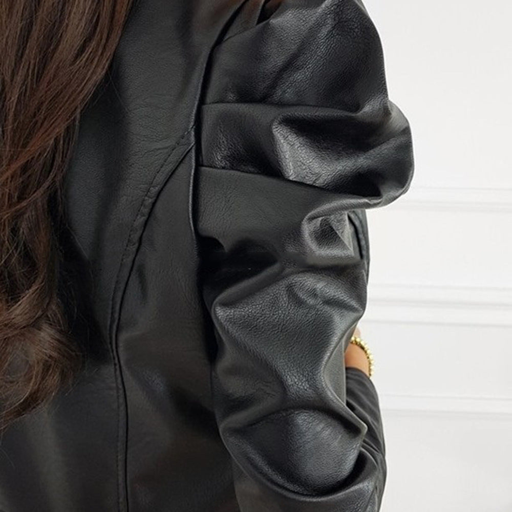 Antonella | Schwarze plissierte Lederjacke für Damen