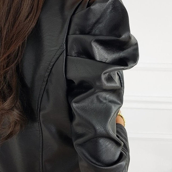 Antonella | Schwarze plissierte Lederjacke für Damen