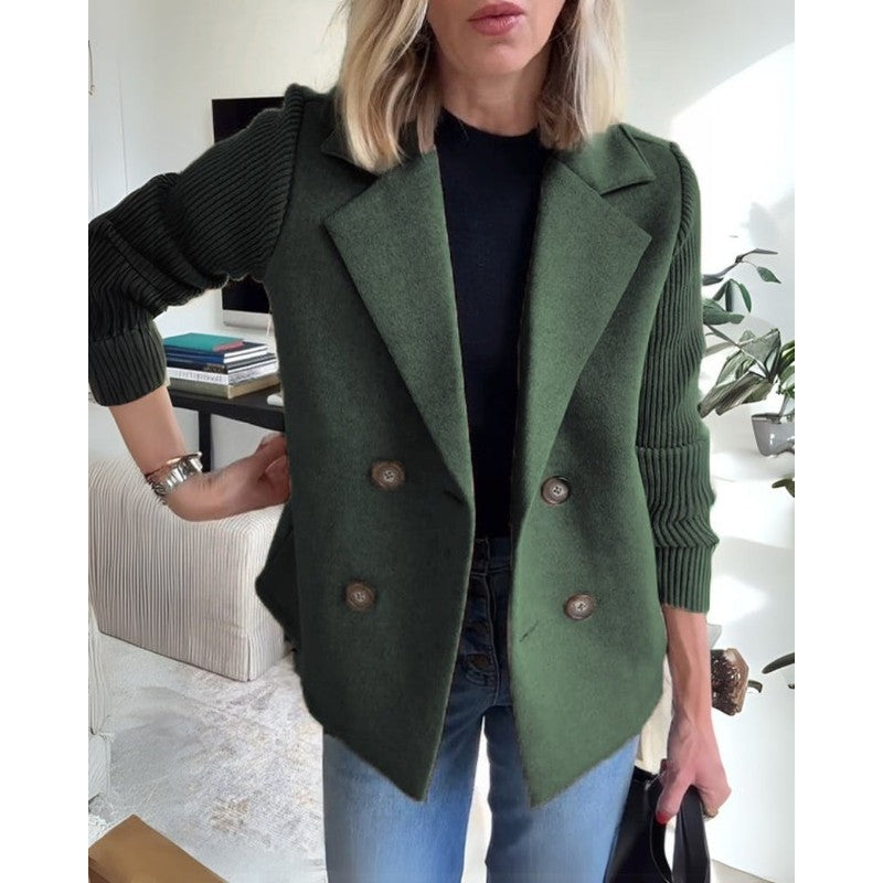 Sophia | Double-Breasted Knit-Sleeve Blazer