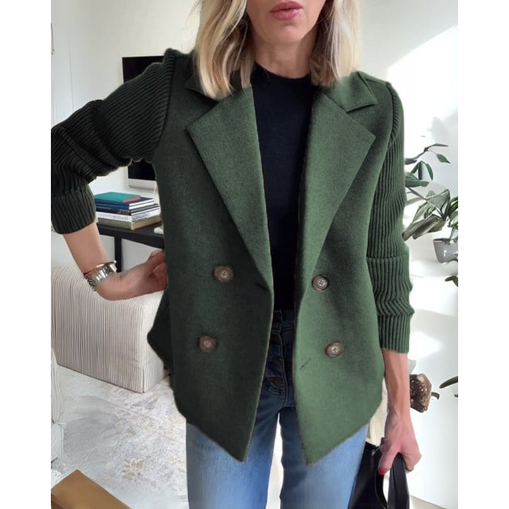 Sophia | Double-Breasted Knit-Sleeve Blazer