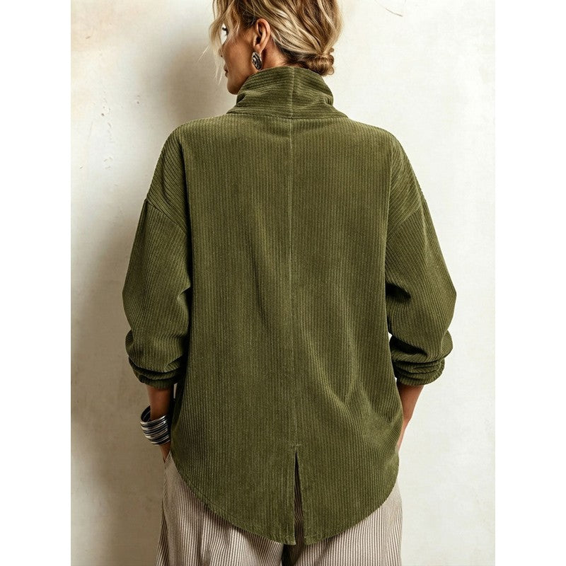 Women Top | Asymmetric Button Turtleneck