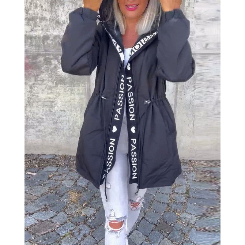 Camila | Hooded Drawstring Midi Parka Coat