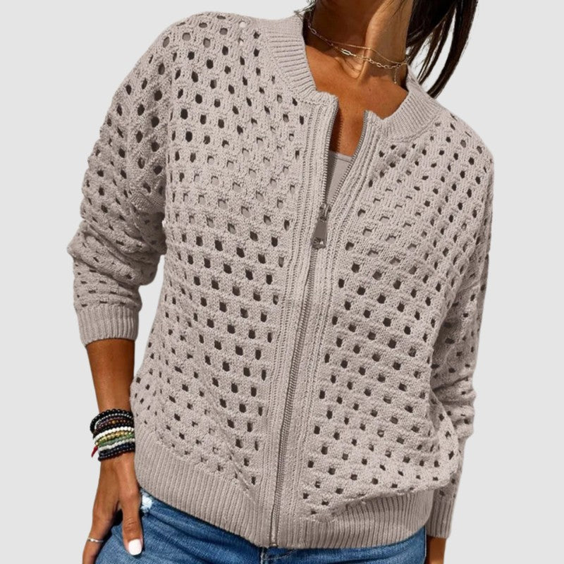 Cyndie | Open-Knit Zip Cardigan
