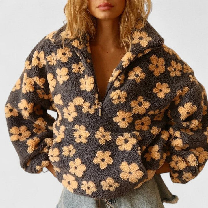 Delysanne | Maglione floreale audace con mezza zip