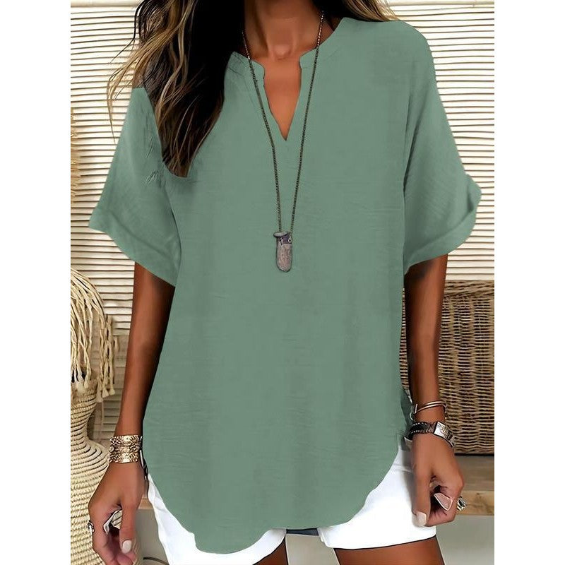Women’s Blouse | Relaxed V-Neck Short-Sleeve