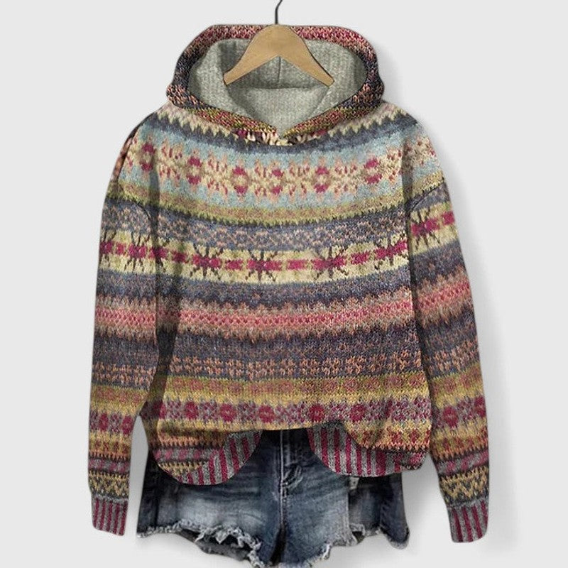 Elyvanyah | Retro Jacquard Hooded Sweatshirt