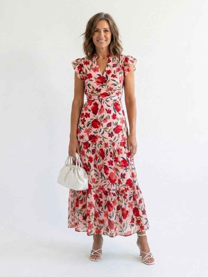 Wren | Lange damesjurk met bloemenprint en lagen
