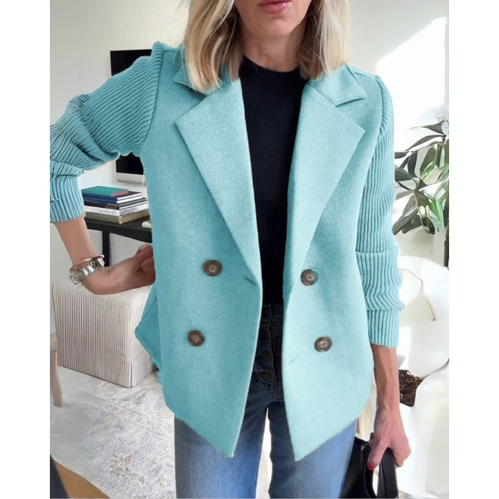 Sophia | Double-Breasted Knit-Sleeve Blazer