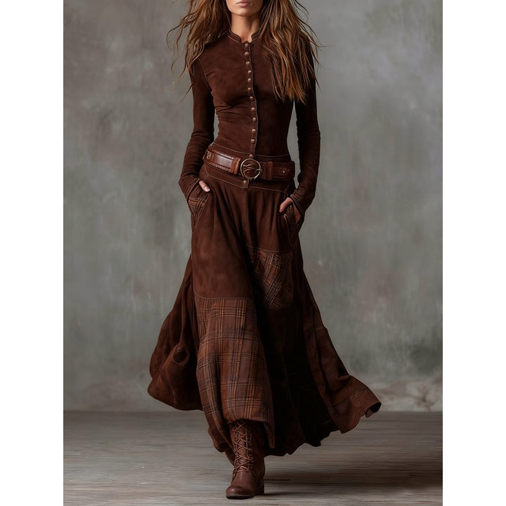 Elisa | Button-Front Patchwork Maxi Dress