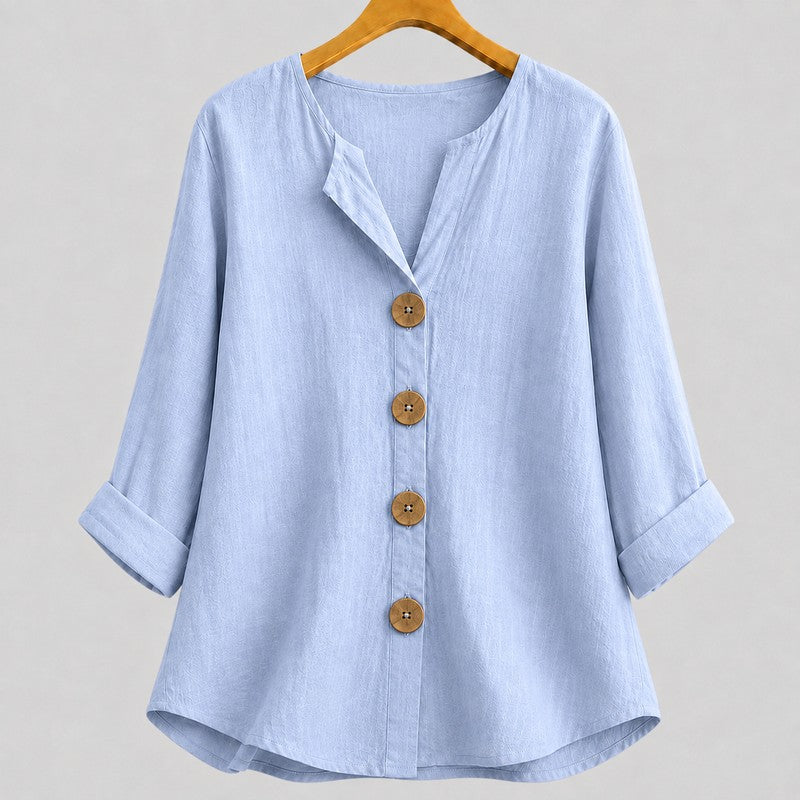 Amira | V-Notch Collar Button-Down Blouse