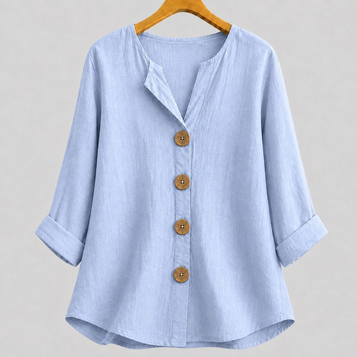 Amira | V-Notch Collar Button-Down Blouse
