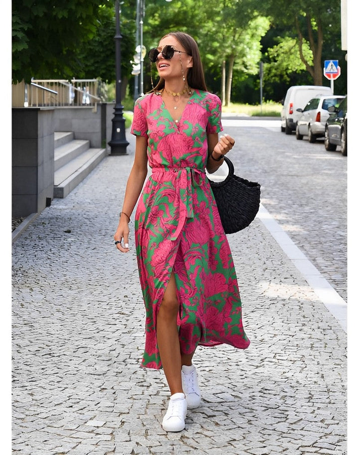 Laila | Vestido midi floral com laço na cintura