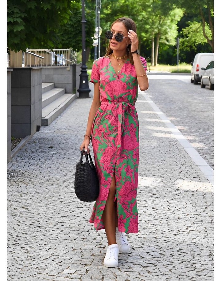 Laila | Vestido midi floral com laço na cintura