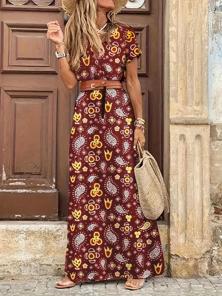 Mavis | Bedrucktes Maxikleid mit Gürtel