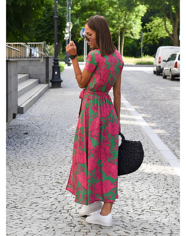 Laila | Vestido midi floral com laço na cintura