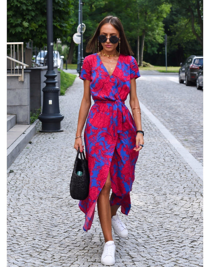 Laila | Vestido midi floral com laço na cintura