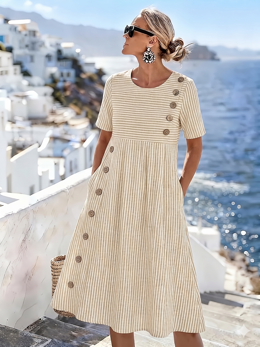 Meadow | Robe midi rayée à détails boutonnés