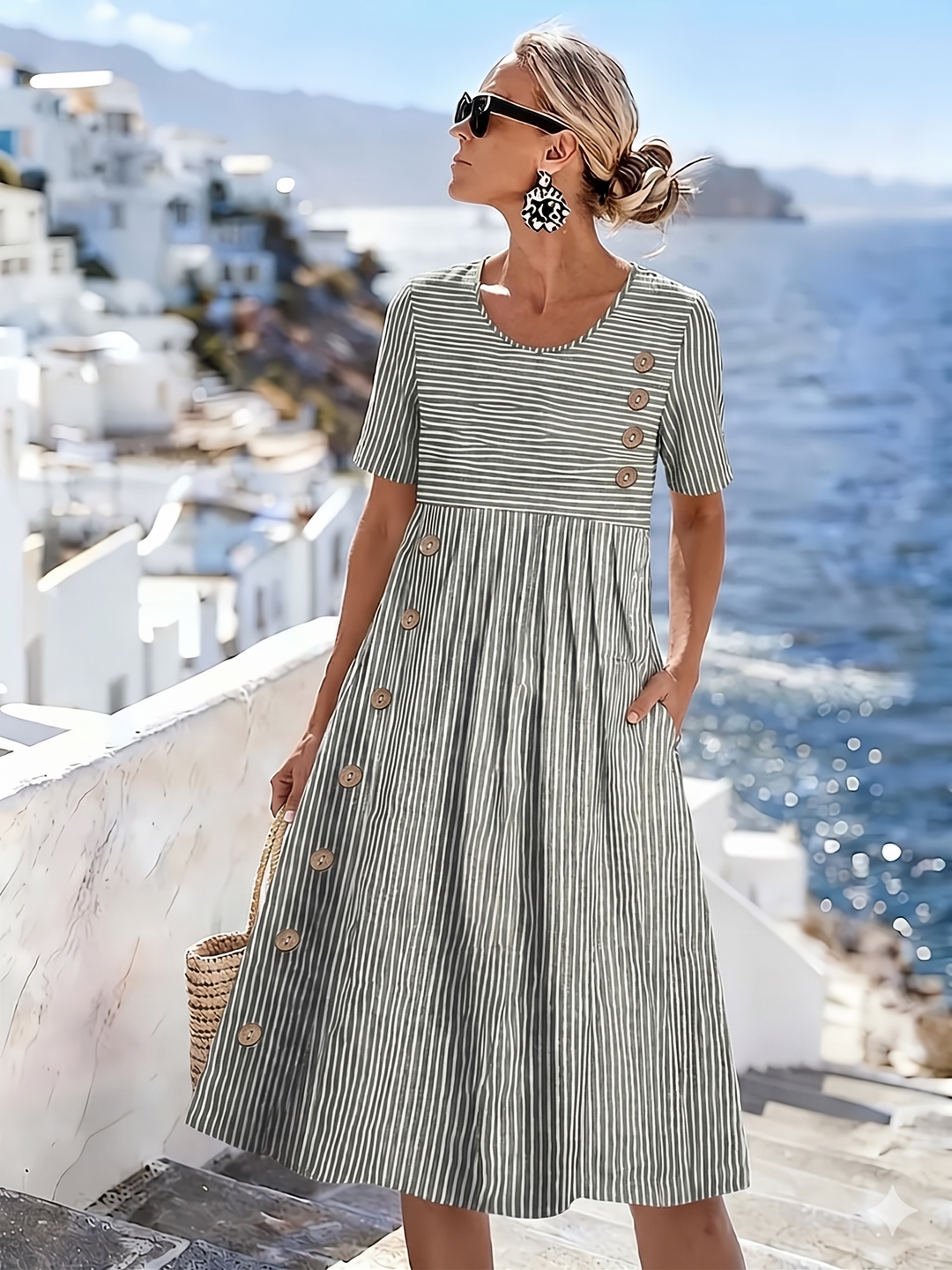 Meadow | Robe midi rayée à détails boutonnés