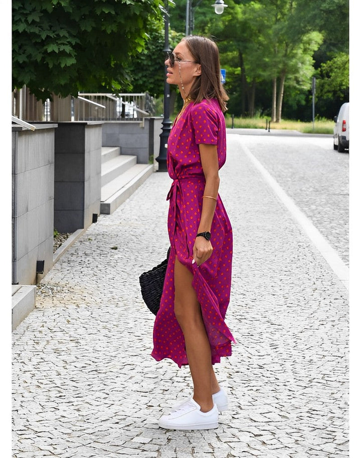 Laila | Vestido midi floral com laço na cintura