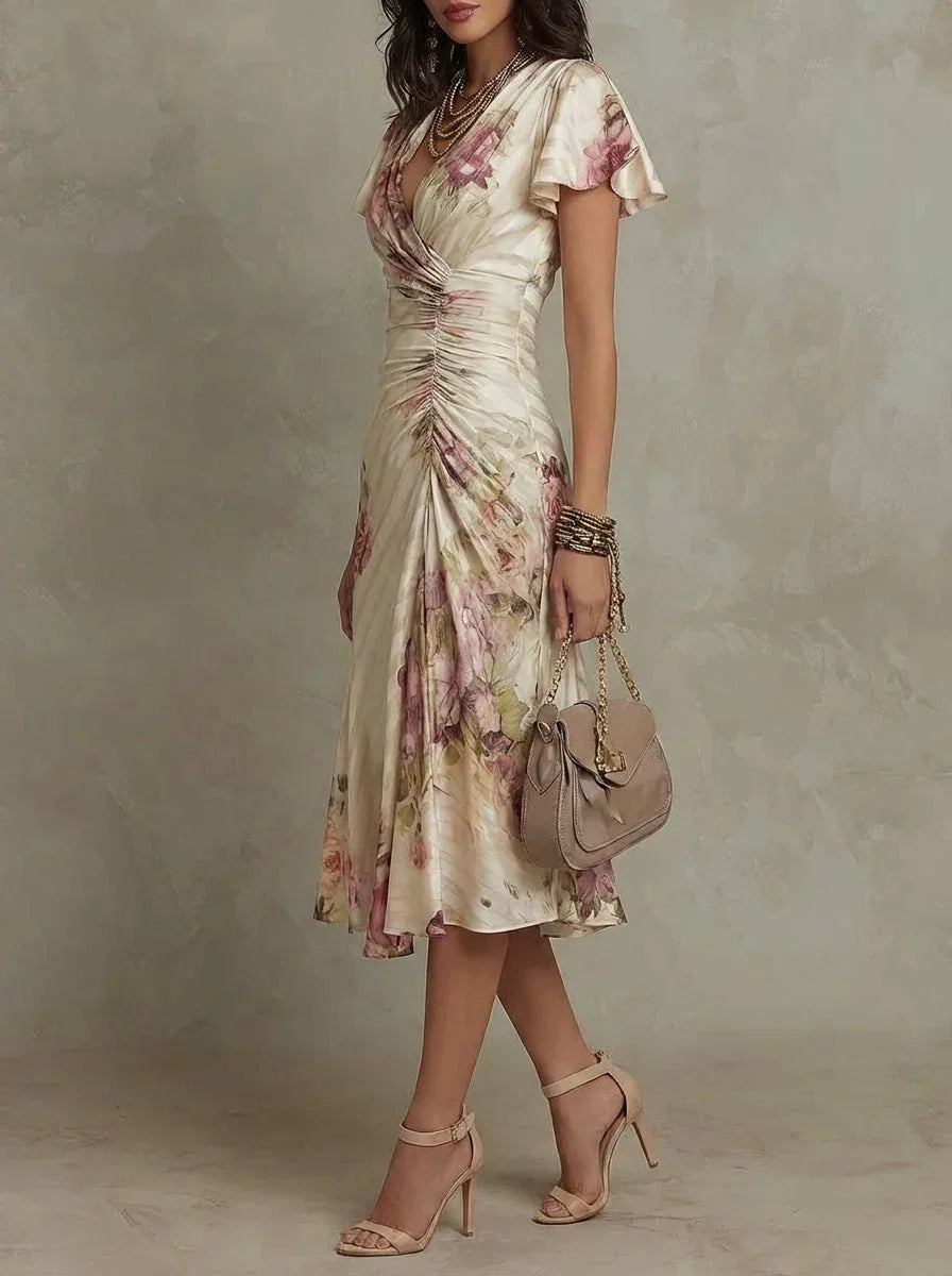 Liana | Vestido midi floral franzido