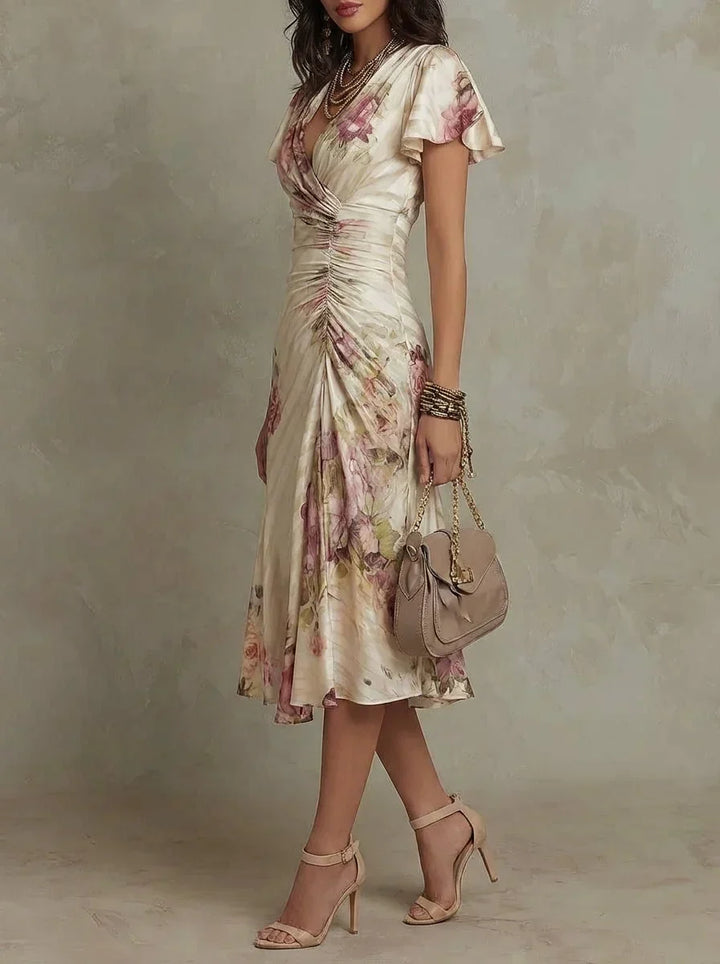 Liana | Vestido midi floral franzido