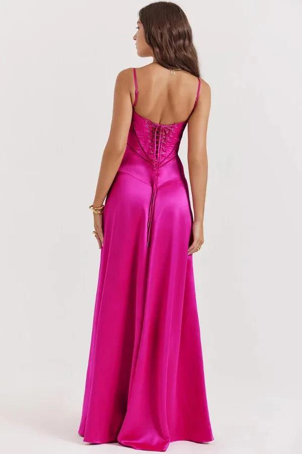 Gabriella | Robe longue corset en satin soyeux