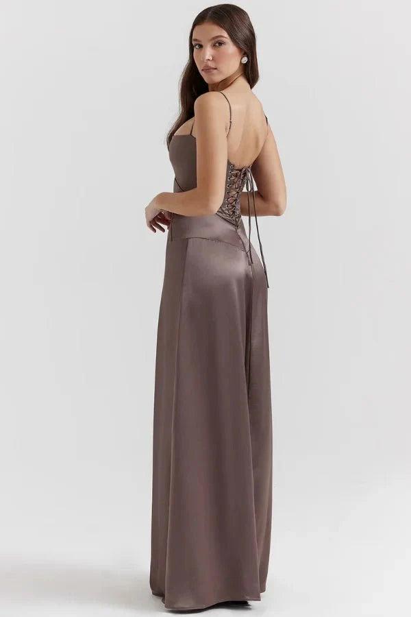 Gabriella | Robe longue corset en satin soyeux