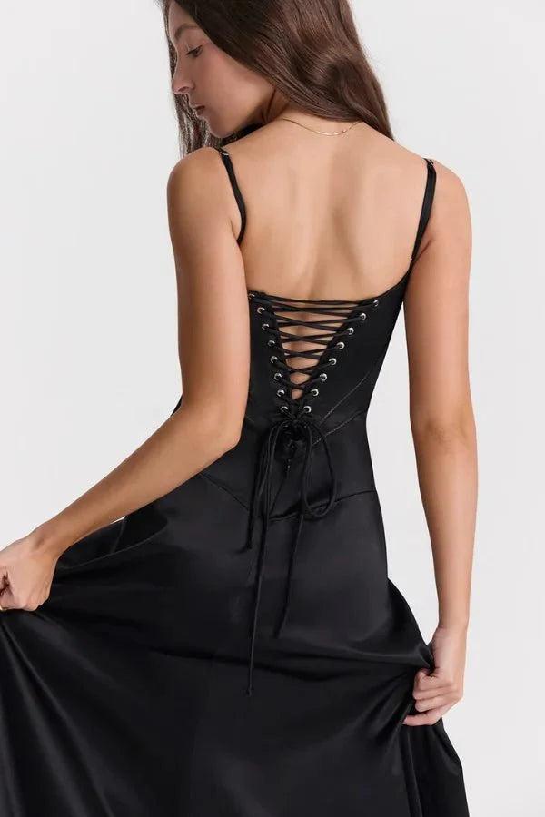 Gabriella | Robe longue corset en satin soyeux