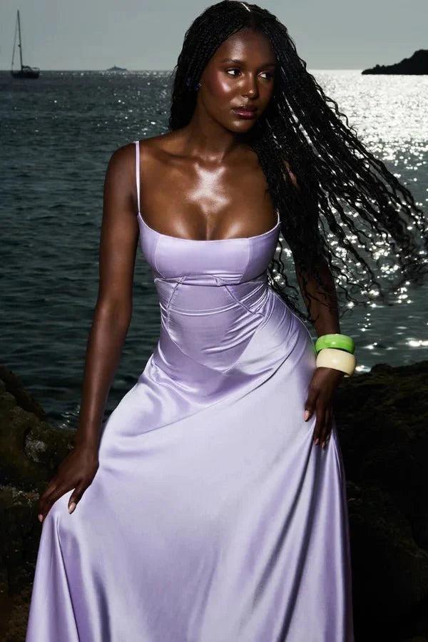 Gabriella | Robe longue corset en satin soyeux