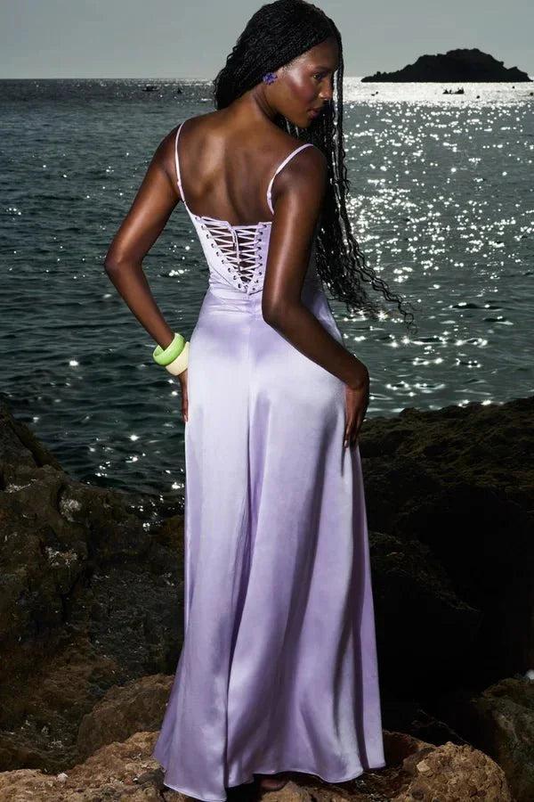 Gabriella | Robe longue corset en satin soyeux