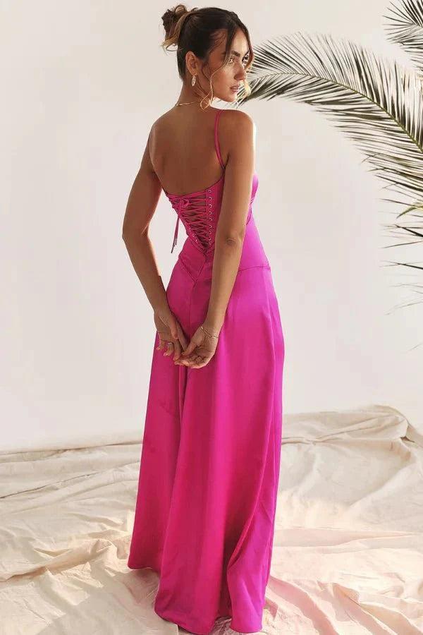 Gabriella | Robe longue corset en satin soyeux