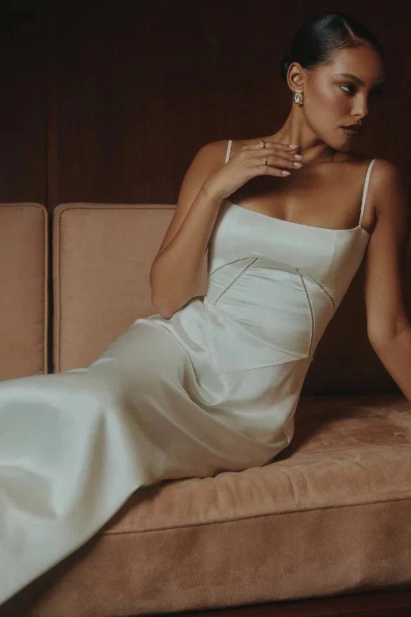 Gabriella | Robe longue corset en satin soyeux