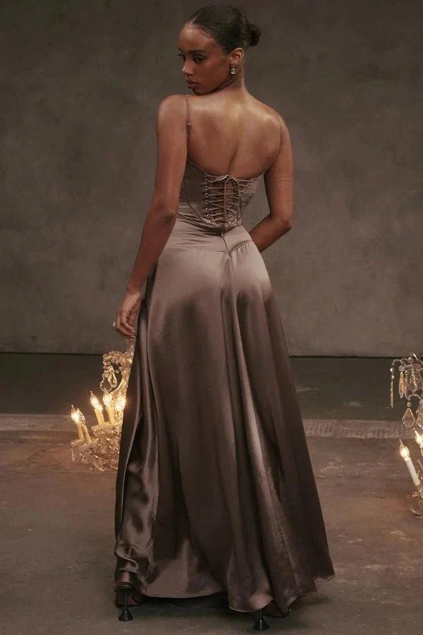 Gabriella | Robe longue corset en satin soyeux