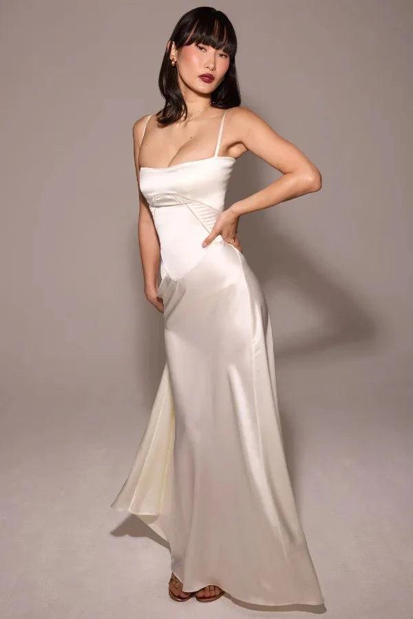 Gabriella | Robe longue corset en satin soyeux