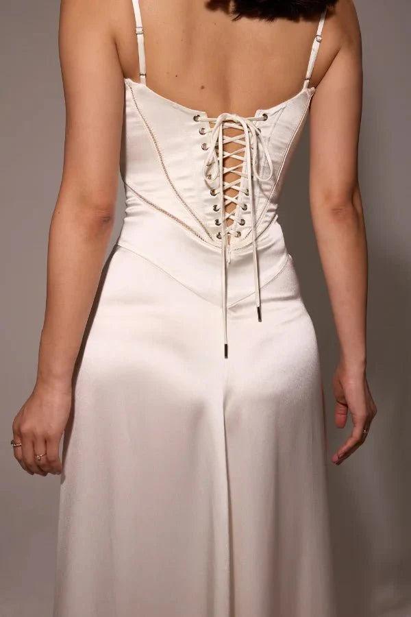 Gabriella | Robe longue corset en satin soyeux