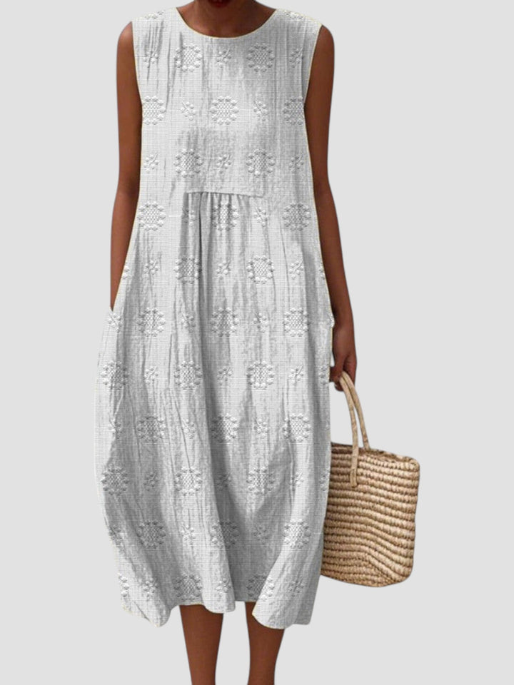 Elodie | Vestido midi feminino sem mangas em linho texturizado