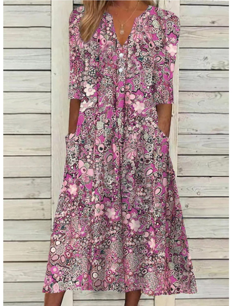 Olive | Midi-jurk met print en zak