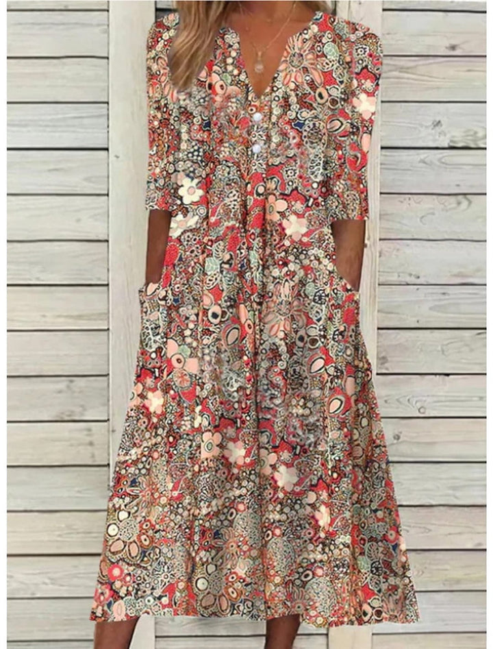 Olive | Midi-jurk met print en zak