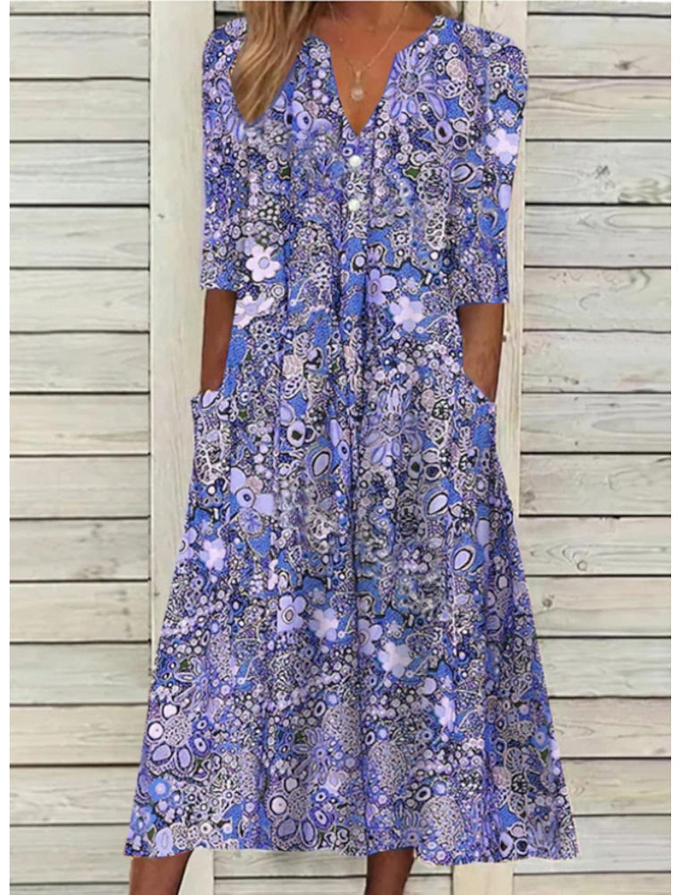 Olive | Midi-jurk met print en zak